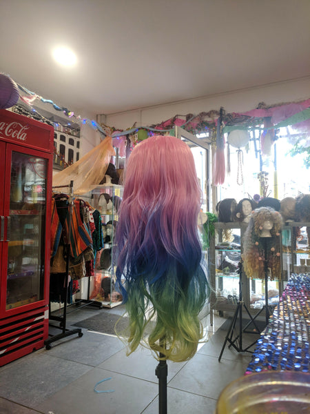 Rainbow Ombre Body Wave Synthetic Wig Catface Hair