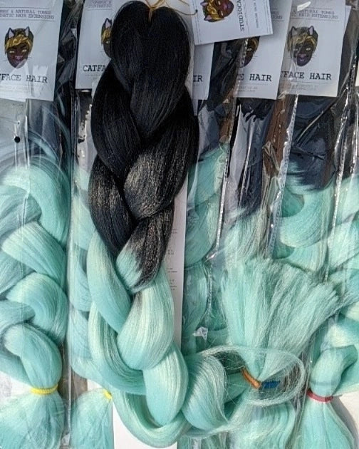 BLACK & WILD MINT OMBRE BRAIDING HAIR 34 INCHES *LARGE PACK 165g CATFACE HAIR.