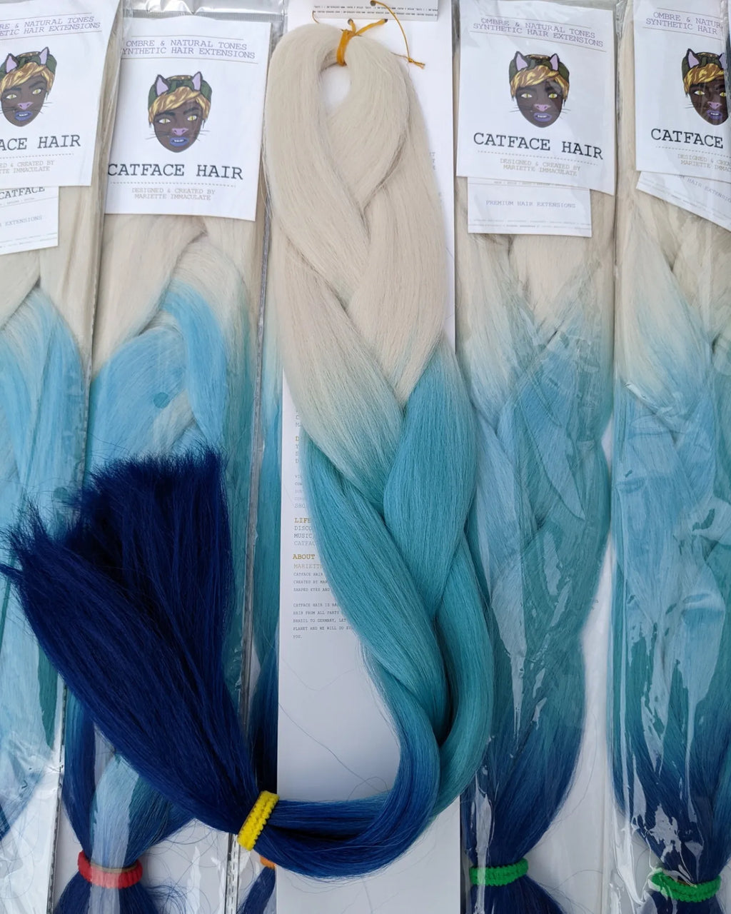 CATFACE HAIR BLONDE & SEA BLUES THREE TONE OMBRE JUMBO BRAIDING HAIR.