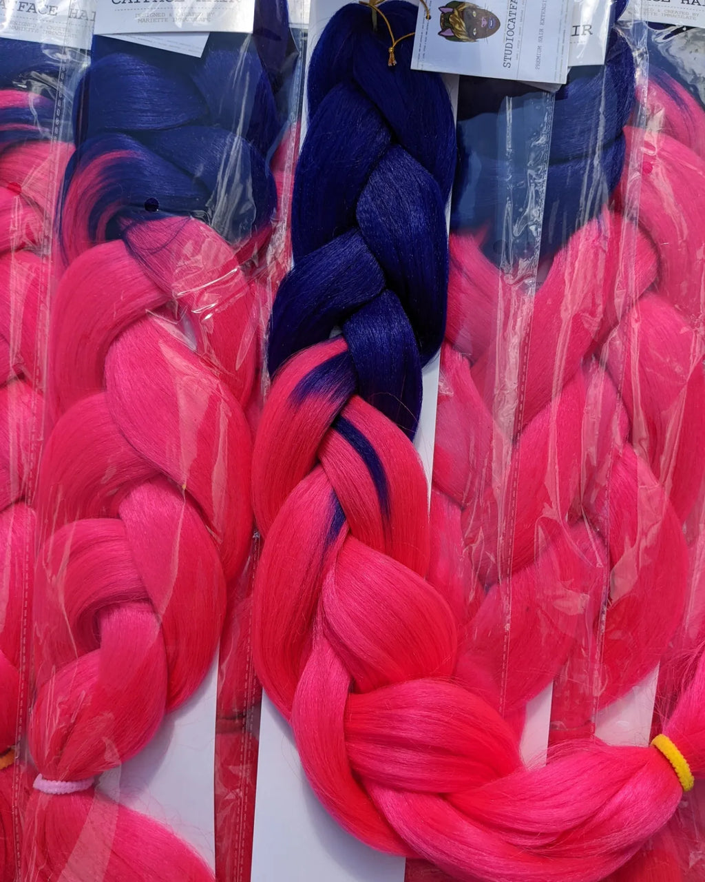 MIDNIGHT BLUE AND COSMIC PINK - TWO TONE OMBRE JUMBO BRAIDING HAIR.