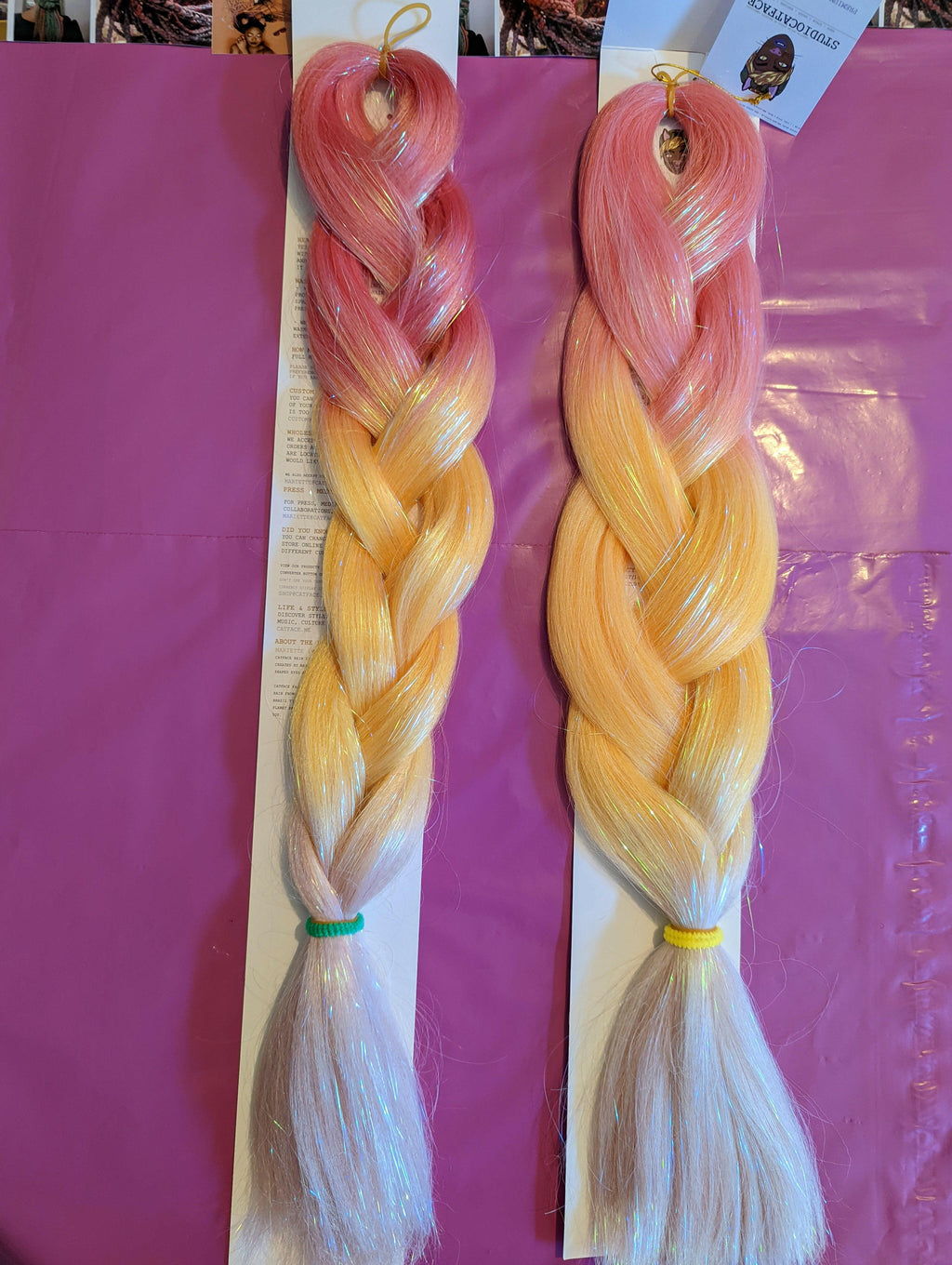 CORAL PINK CANDY & TINSEL THREE TONE OMBRE JUMBO BRAIDING HAIR.