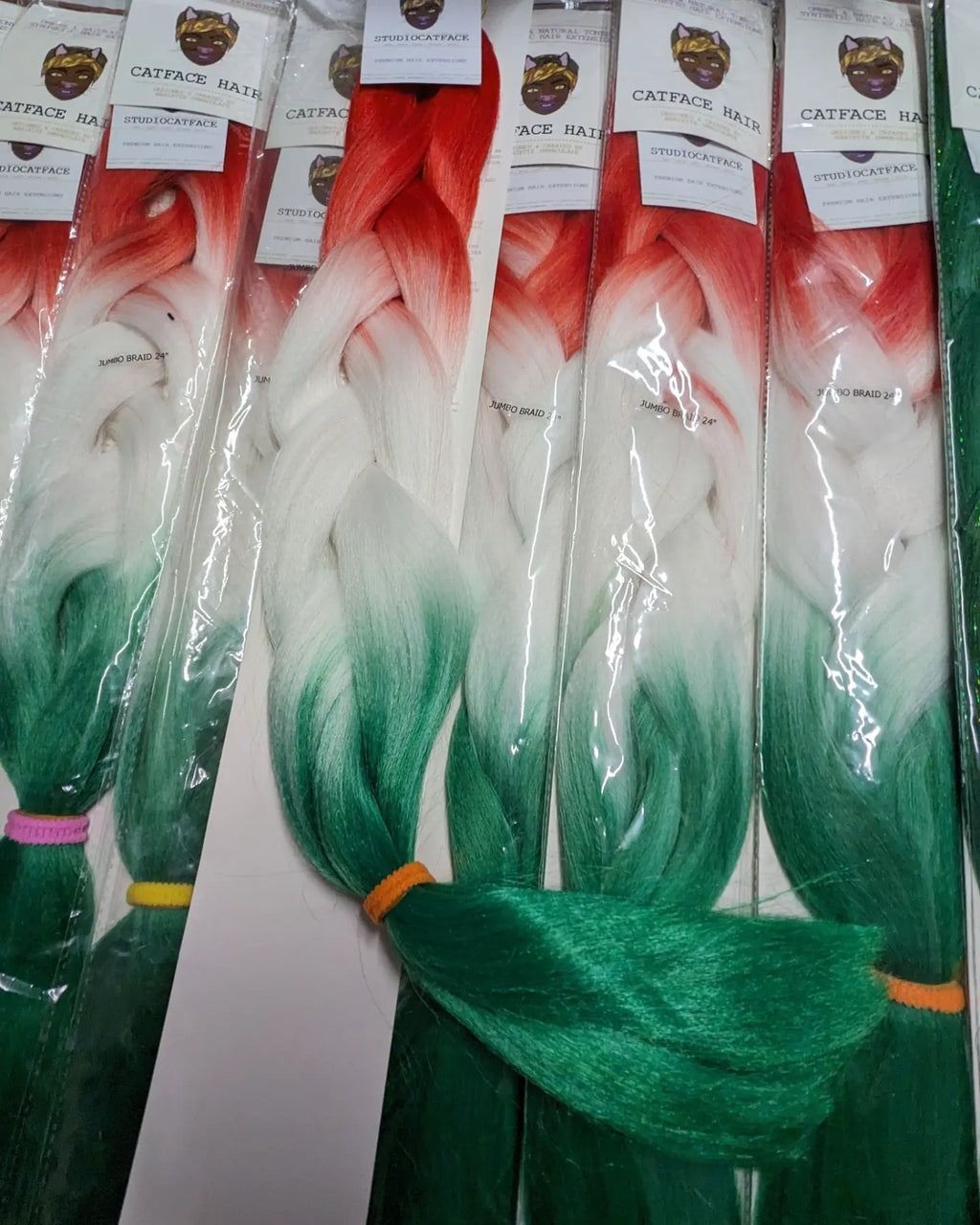 Limited Edition! RUBY RED, NEON WHITE & GREEN OMBRE BRAIDING HAIR - 24 INCHES