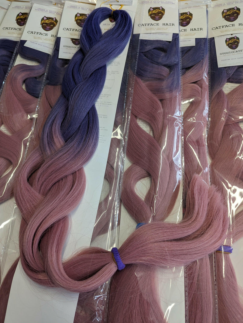 CATFACE MIDNIGHT PURPLE AND PASTEL PINK  - TWO OMBRE 30+ INCHES JUMBO BRAIDING HAIR.