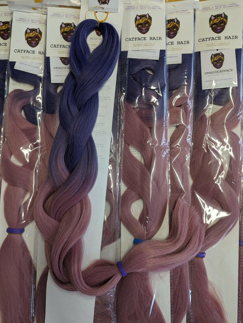 CATFACE MIDNIGHT PURPLE AND PASTEL PINK  - TWO OMBRE 30+ INCHES JUMBO BRAIDING HAIR