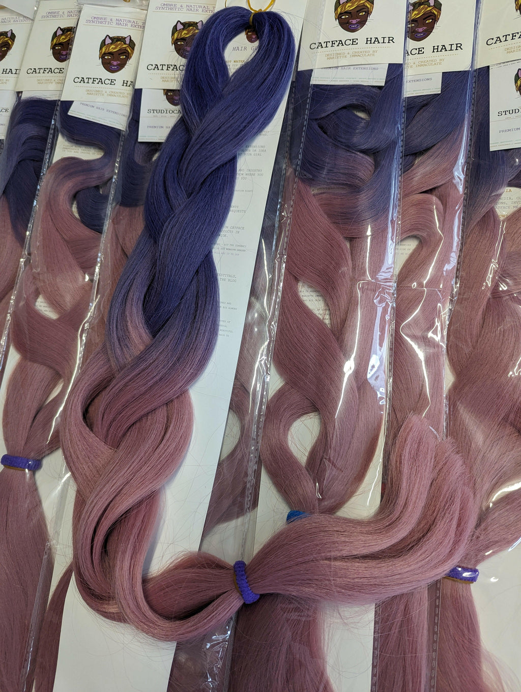CATFACE MIDNIGHT PURPLE AND PASTEL PINK  - TWO OMBRE 30+ INCHES JUMBO BRAIDING HAIR