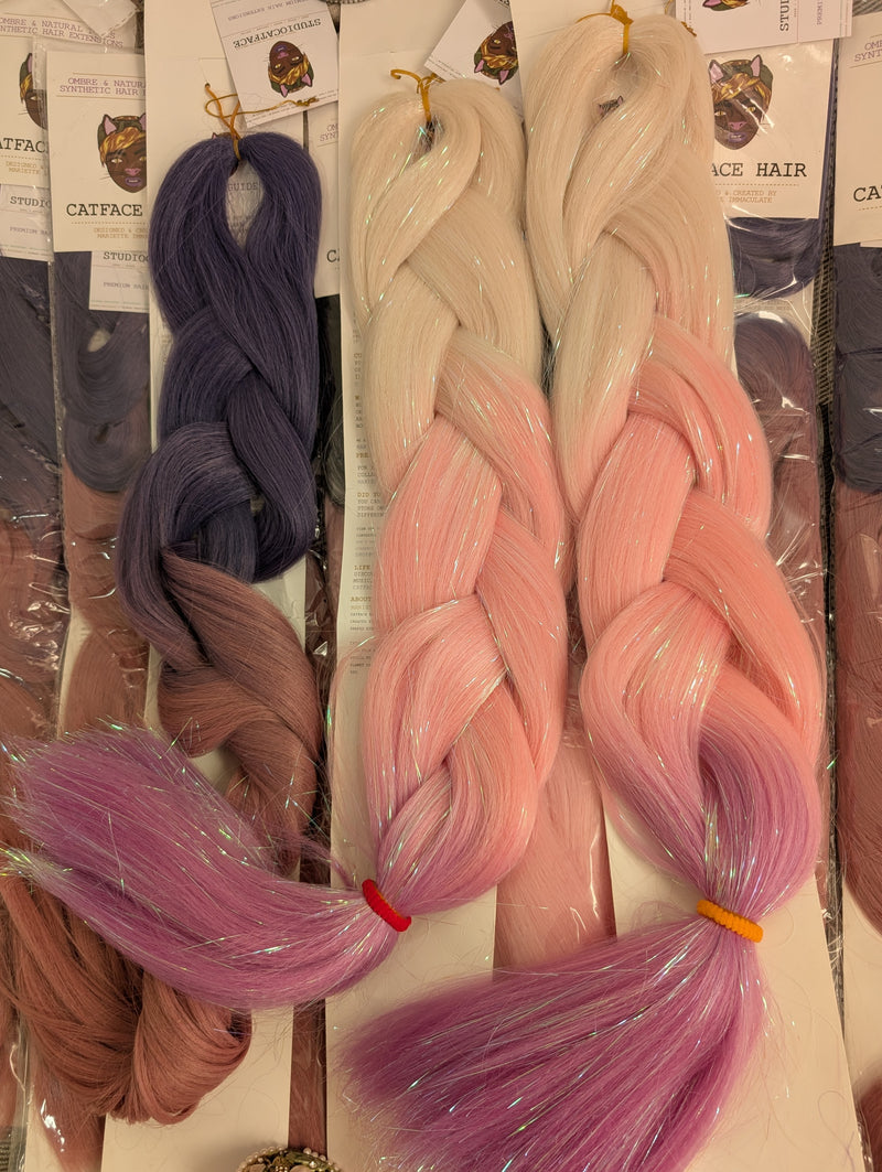 BLUSH BLONDE & LILAC TINSEL THREE TONE OMBRE JUMBO BRAIDING HAIR