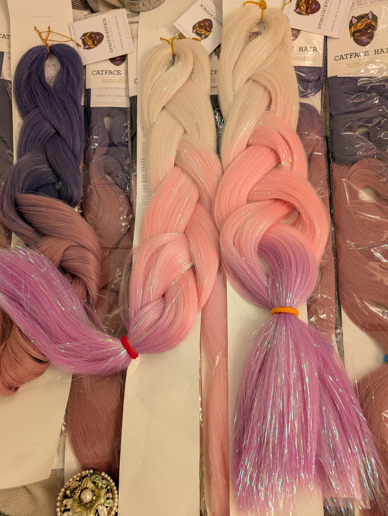 BLUSH BLONDE & LILAC TINSEL THREE TONE OMBRE JUMBO BRAIDING HAIR