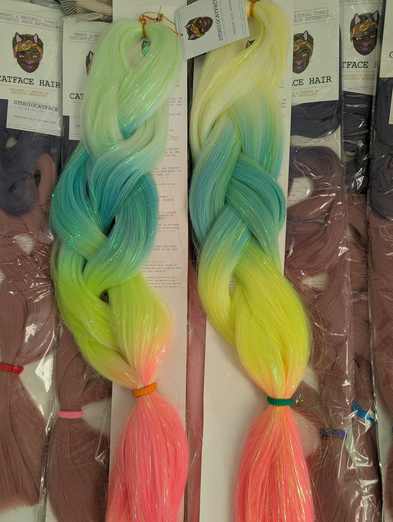 NEON GLOW & TINSEL FOUR TONE JUMBO OMBRE BRAIDING HAIR