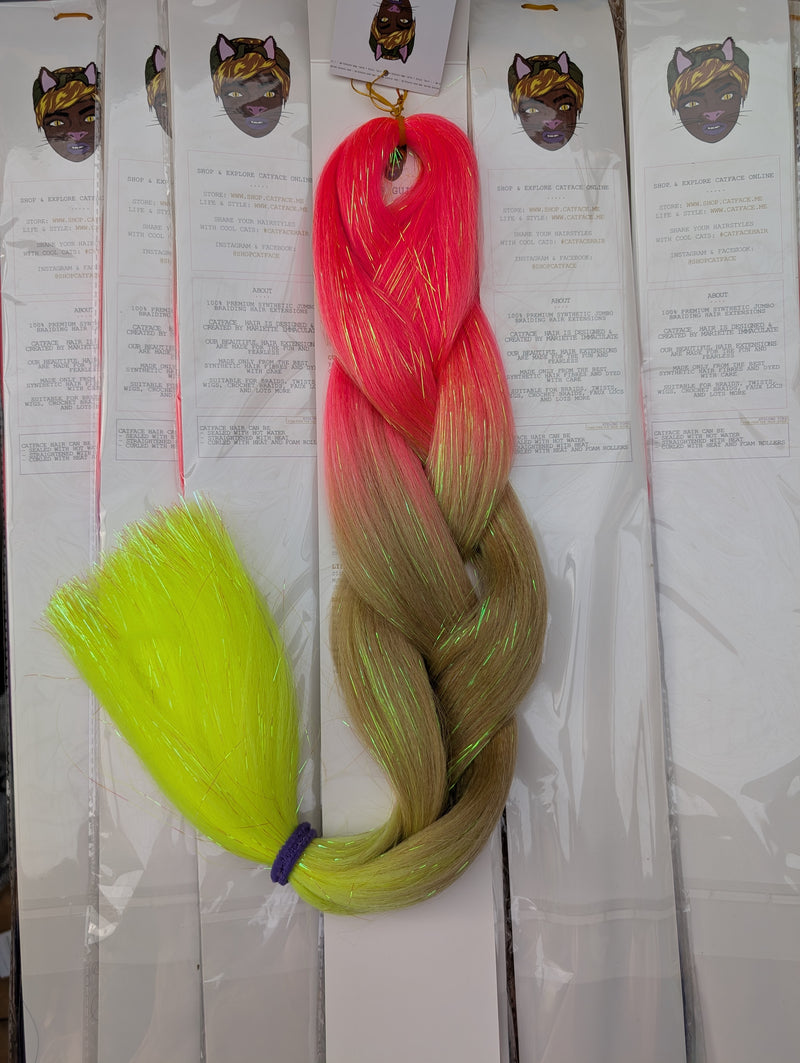 PINK & LEMON BROWNIE - THREE TONE TINSEL JUMBO  BRAIDING HAIR