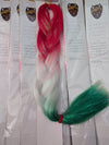 TINSEL RUBY RED, NEON WHITE & GREEN OMBRE BRAIDING HAIR - 24 INCHES