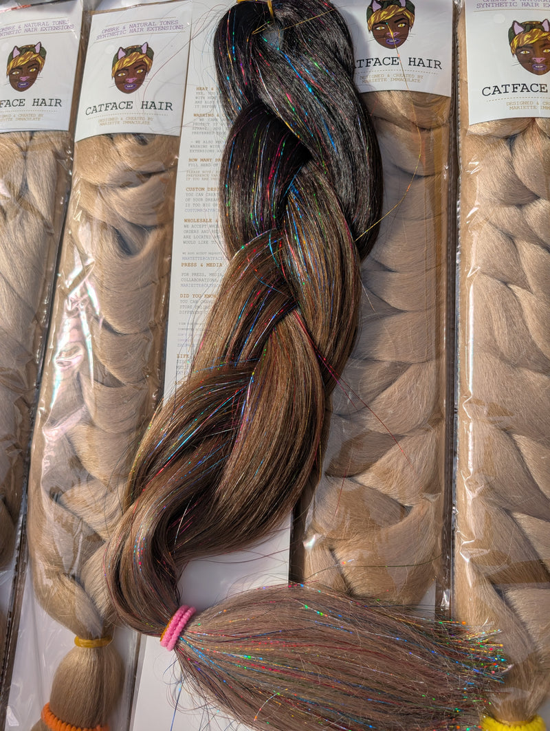 TINSEL BLACK CHOCO BROWN OMBRE JUMBO BRAIDING HAIR