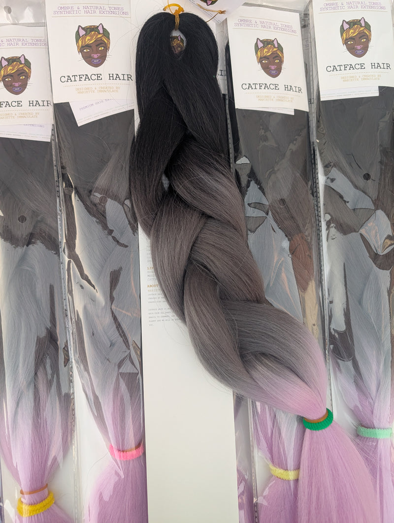 CATFACE BLACK SMOKEY GREY & LILAC OMBRE JUMBO BRAIDING HAIR