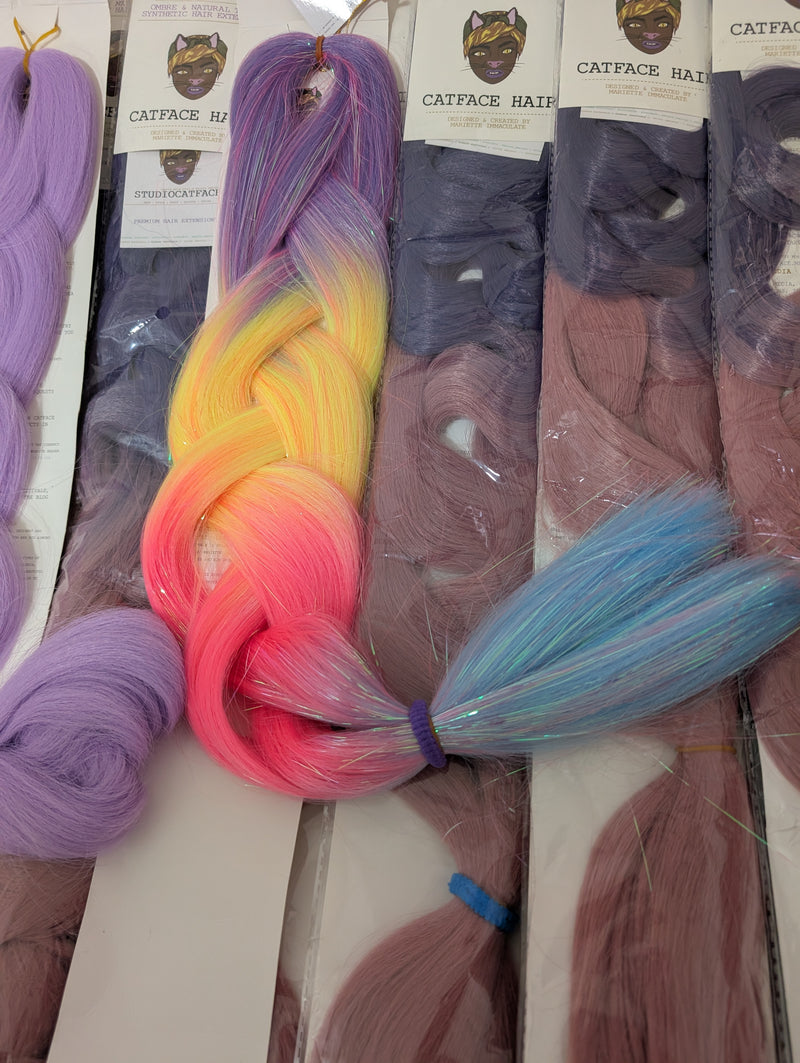 PURPLE & PASTELS FOUR TONE TINSEL OMBRE JUMBO BRAIDING HAIR