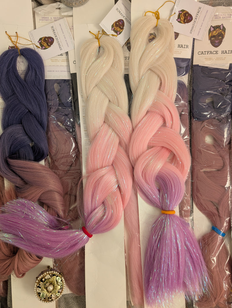 BLUSH BLONDE & LILAC TINSEL THREE TONE OMBRE JUMBO BRAIDING HAIR