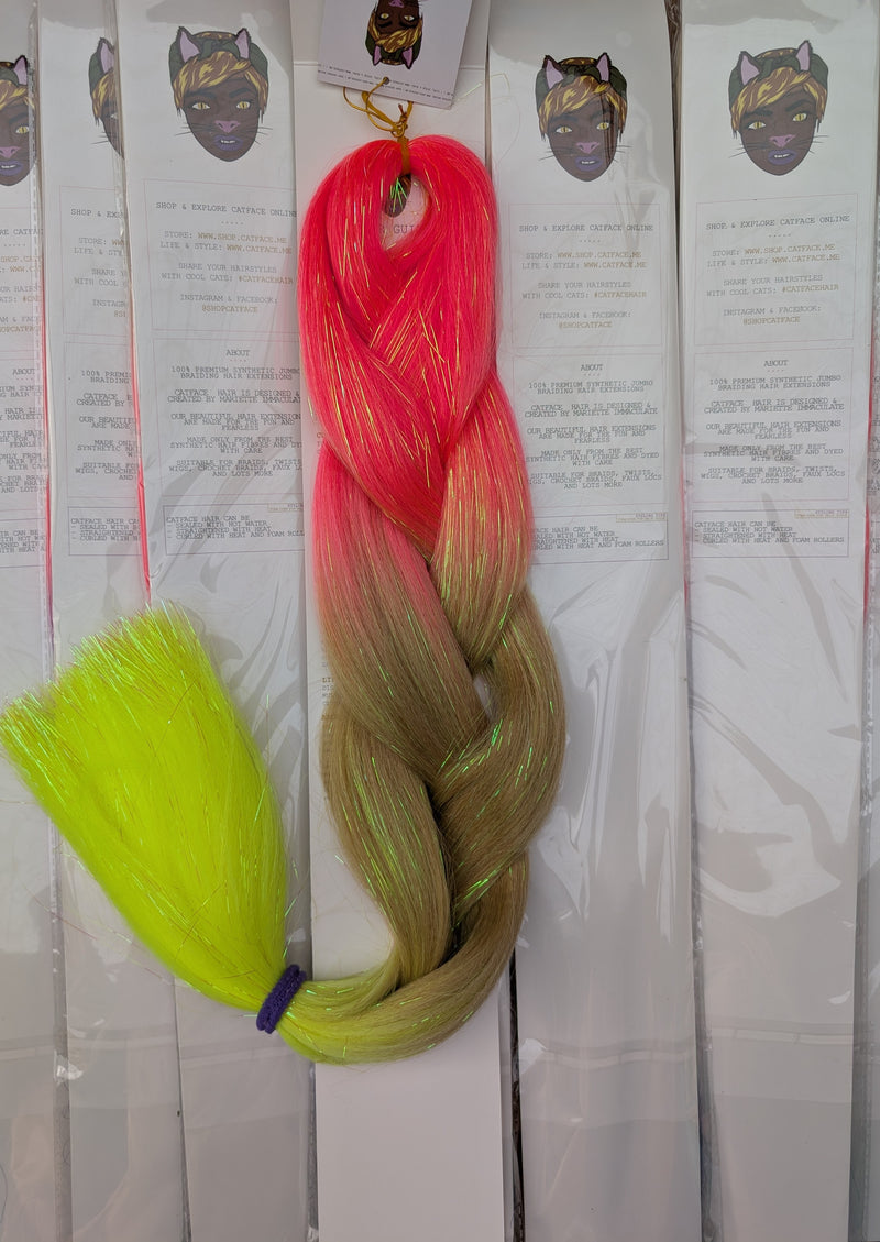 PINK & LEMON BROWNIE - THREE TONE TINSEL JUMBO  BRAIDING HAIR