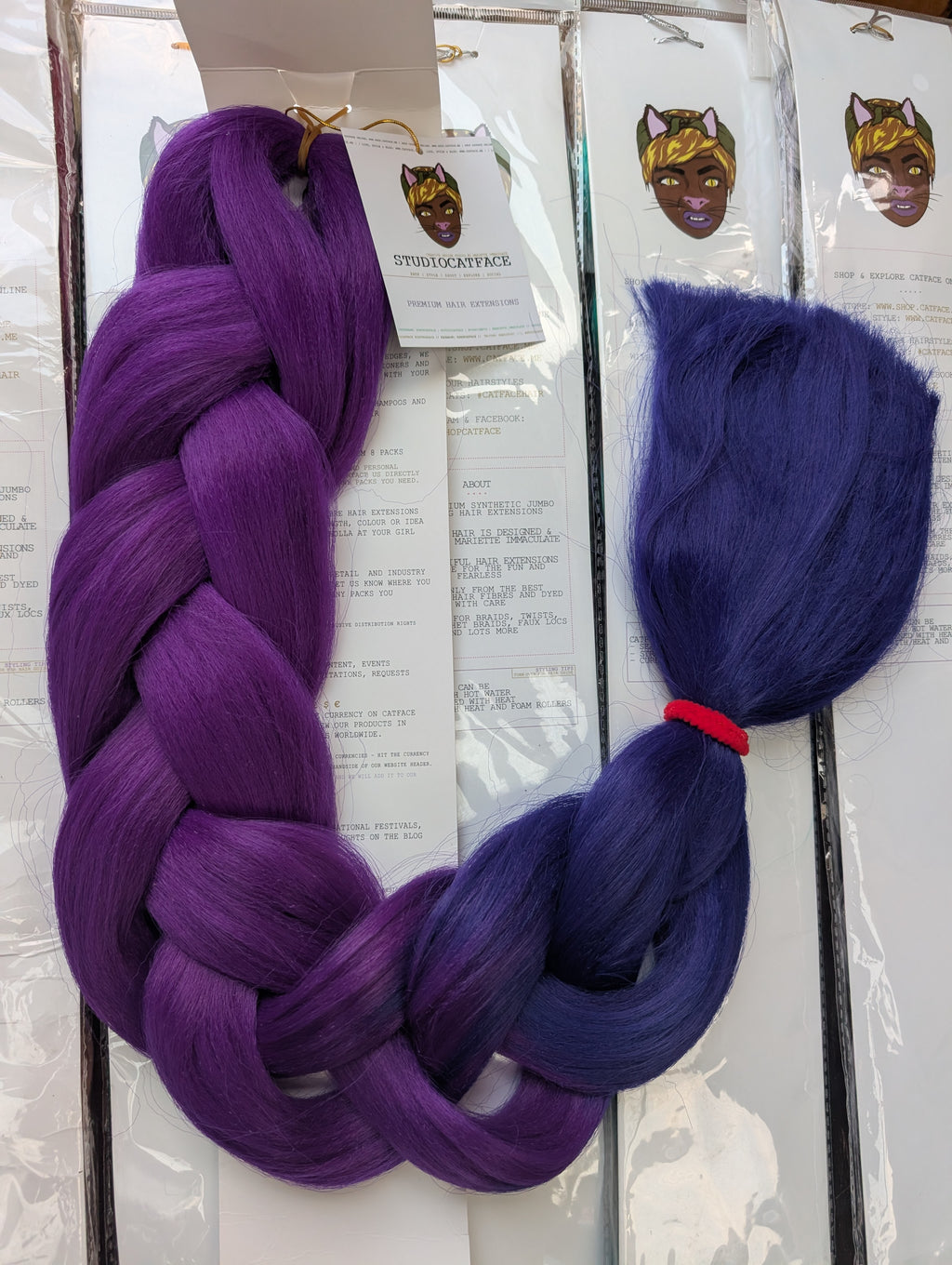 CATFACE MIDNIGHT PURPLE AND DEEPEST BLUE - TWO OMBRE 30+ INCHES JUMBO BRAIDING HAIR