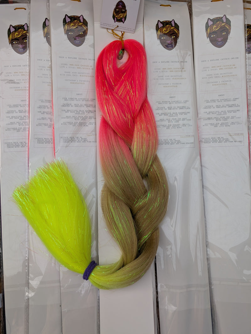 PINK & LEMON BROWNIE - THREE TONE TINSEL JUMBO  BRAIDING HAIR