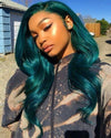 DEEP SEA BLUES  OMBRE BODY WAVE  BRAZILIAN HUMAN HAIR LACE FRONT WIG : PRE-PLUCKED TRANSPARENT SWISS HD LACE