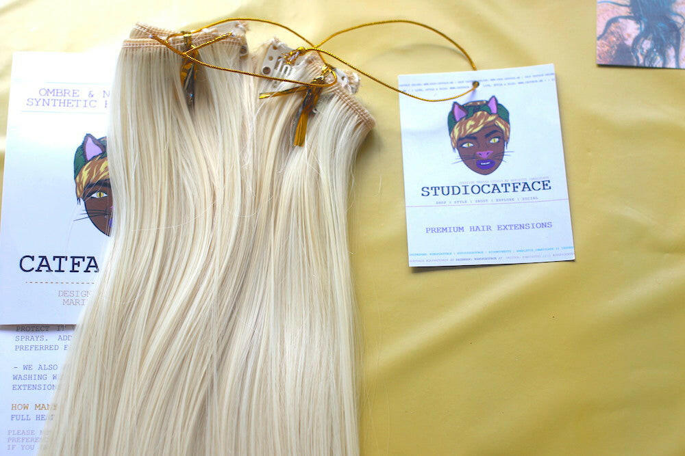 CATFACE CLIP-IN HAIR EXTENSIONS : BLONDE FIZZ - 18 INCHES.