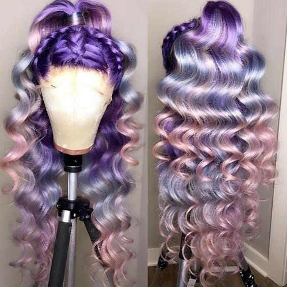 PURPLE & LILAC HAZE OMBRE BRAZILIAN HUMAN HAIR LACE FRONT WIG  BRAZILLIAN HAIR , PRE-PLUCKED TRANSPARENT SWISS HD  LACE