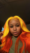 STRAWBERRY & SUN OMBRE BODY WAVE  BRAZILIAN HUMAN HAIR LACE FRONT WIG : PRE-PLUCKED TRANSPARENT SWISS HD LACE.