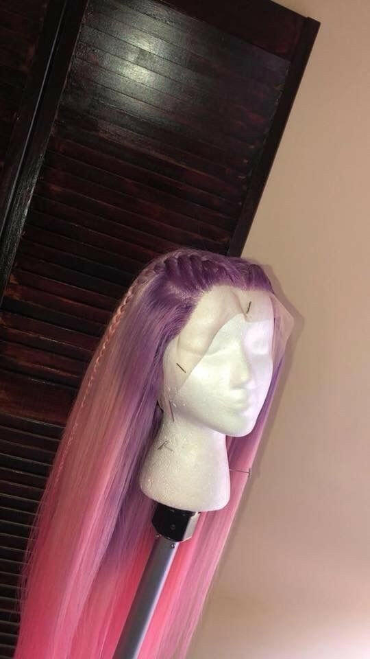 MIDNIGHT PINK OMBRE BODY WAVE  BRAZILIAN HUMAN HAIR LACE FRONT WIG : PRE-PLUCKED TRANSPARENT SWISS HD LACE.
