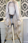 SILVER GREY CATFACE HAIR HUMAN HAIR BRAZILLIAN LACE FRONT BODY WAVE WIG.