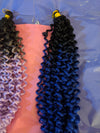 BLACK BLUE IVY OMBRE BULK BEACH CURLY HAIR -  CROCHET BRAIDS 24 INCHES CATFACE HAIR.