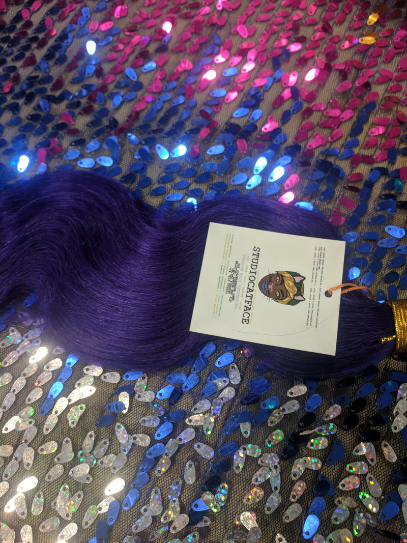 COSMIC CATFACE VIRGIN HAIR EXTENSIONS – PURPLE INK -   ONE TONE.