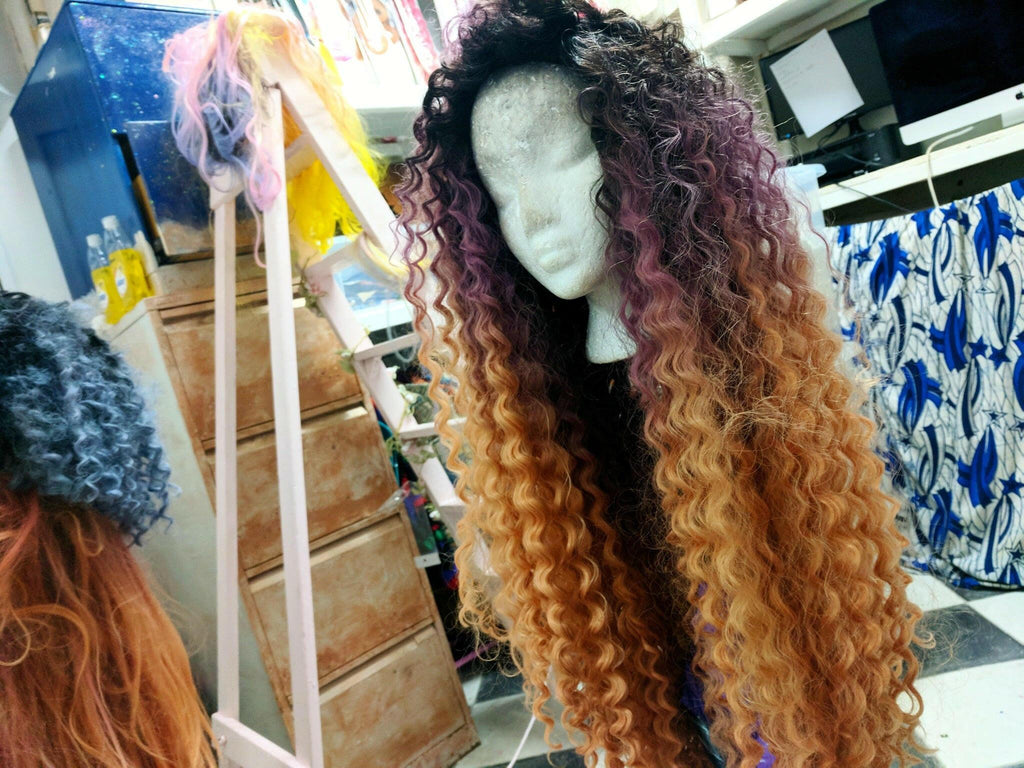 CATFACE PINK CANDY OMBRE BEACH CURLY WIG LACE FRONT HD  SWISS LACE FRONT - VIRGIN HAIR GRADE 10A.