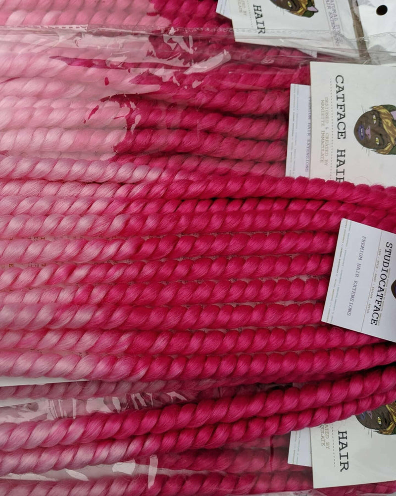 HOT PINK & BLUSH OMBRE LARGE ROPETWISTS 24 INCHES CATFACE HAIR