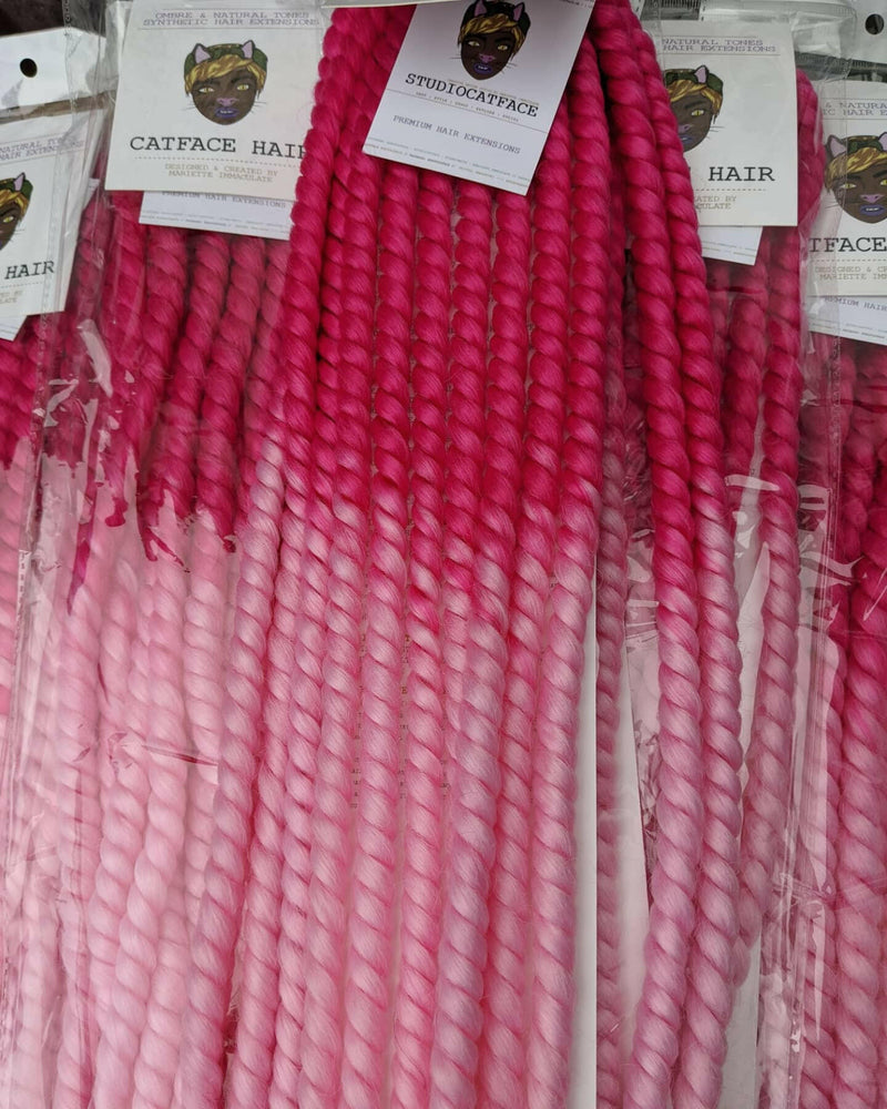 HOT PINK & BLUSH OMBRE LARGE ROPETWISTS 24 INCHES CATFACE HAIR