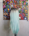 BLACK MINT GREEN OMBRE STRAIGHT WIG CATFACE HAIR