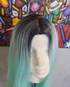 BLACK MINT GREEN OMBRE STRAIGHT WIG CATFACE HAIR.