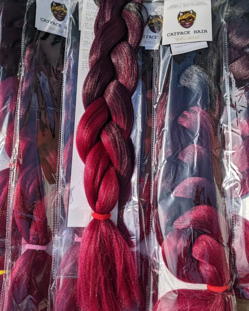 BLACK CHERRY WINE - THREE TONE OMBRE  BRAIDING HAIR 34 INCHES *LARGE PACK 165g  CATFACE HAIR.