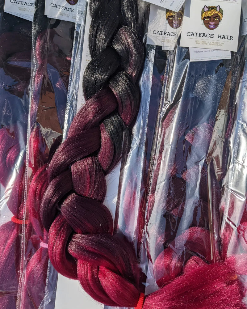 BLACK CHERRY WINE - THREE TONE OMBRE  BRAIDING HAIR 34 INCHES *LARGE PACK 165g  CATFACE HAIR