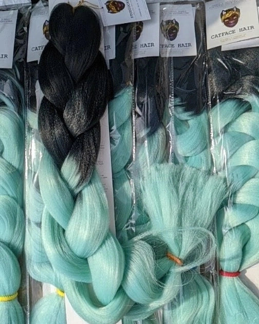 BLACK & WILD MINT OMBRE BRAIDING HAIR 34 INCHES *LARGE PACK 165g CATFACE HAIR