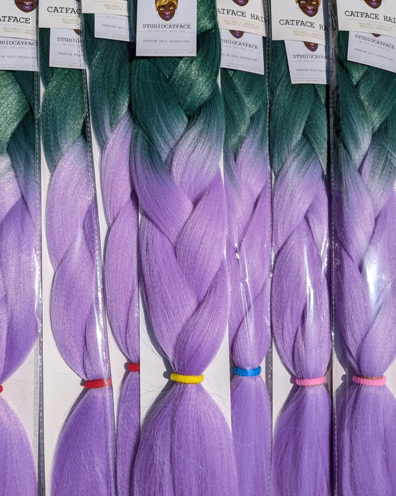 EMERALD GREEN AND LILAC  - TWO TONE OMBRE JUMBO BRAIDING HAIR.