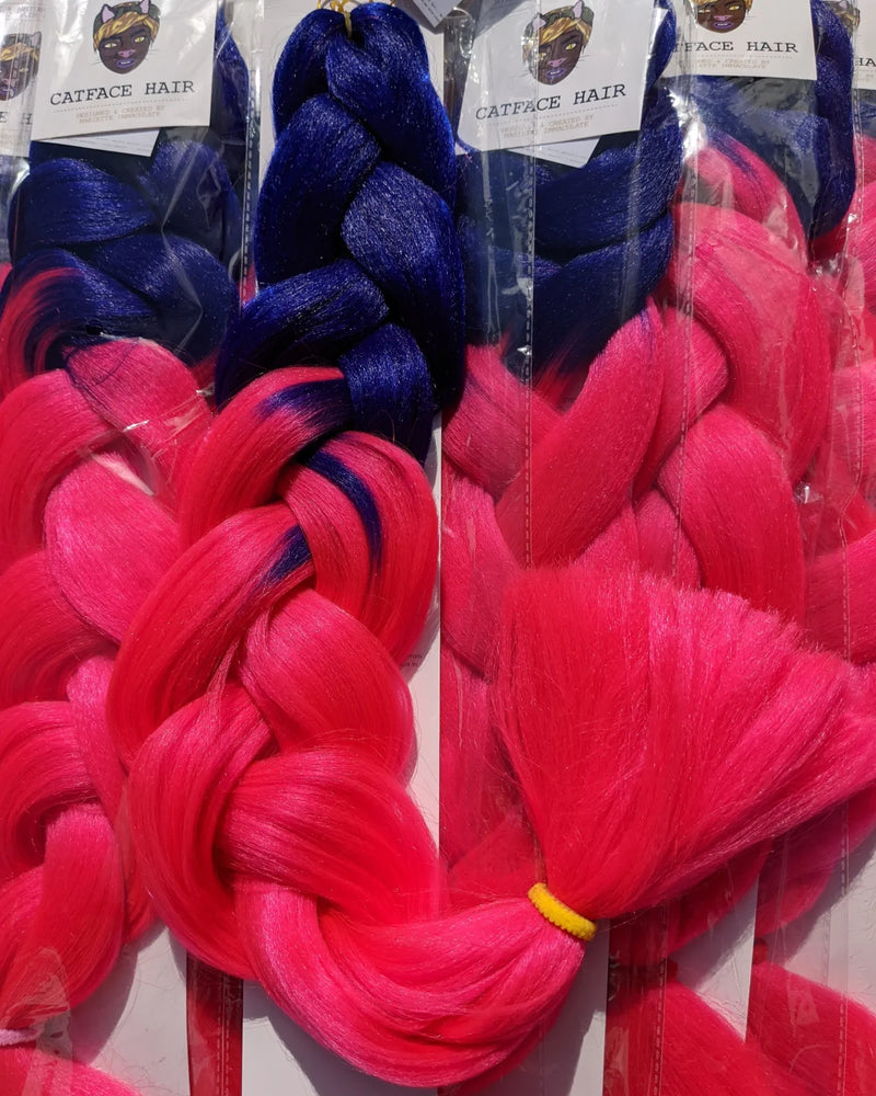 MIDNIGHT BLUE AND COSMIC PINK - TWO TONE OMBRE JUMBO BRAIDING HAIR.
