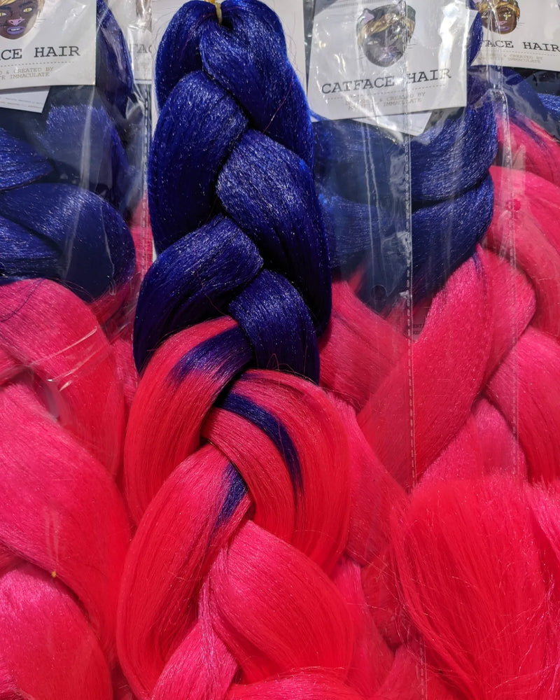 MIDNIGHT BLUE AND COSMIC PINK - TWO TONE OMBRE JUMBO BRAIDING HAIR