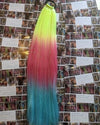 LEMON, PINK BLUE TINSEL PONYTAIL - THREE TONE OMBRE 24 GLOW IN THE DARK CATFACE HAIR