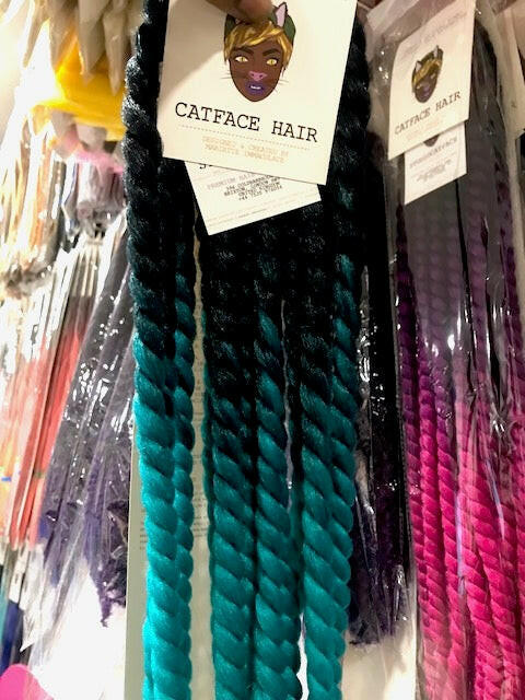 BLACK GREEN OMBRE LARGE ROPETWISTS CROCHET BRAIDS 24 INCHES CATFACE HAIR.