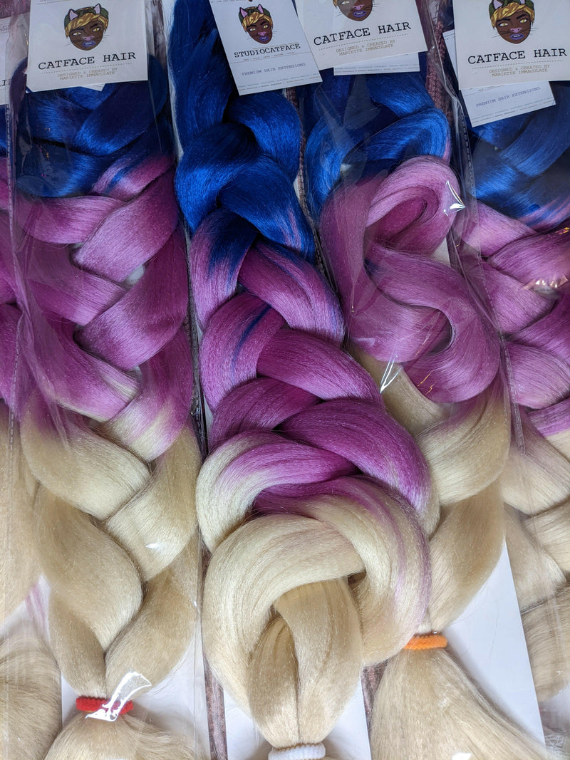 BLUE & LAVENDER BLONDE OMBRE  - THREE TONE OMBRE 34 INCHES 165g CATFACE HAIR