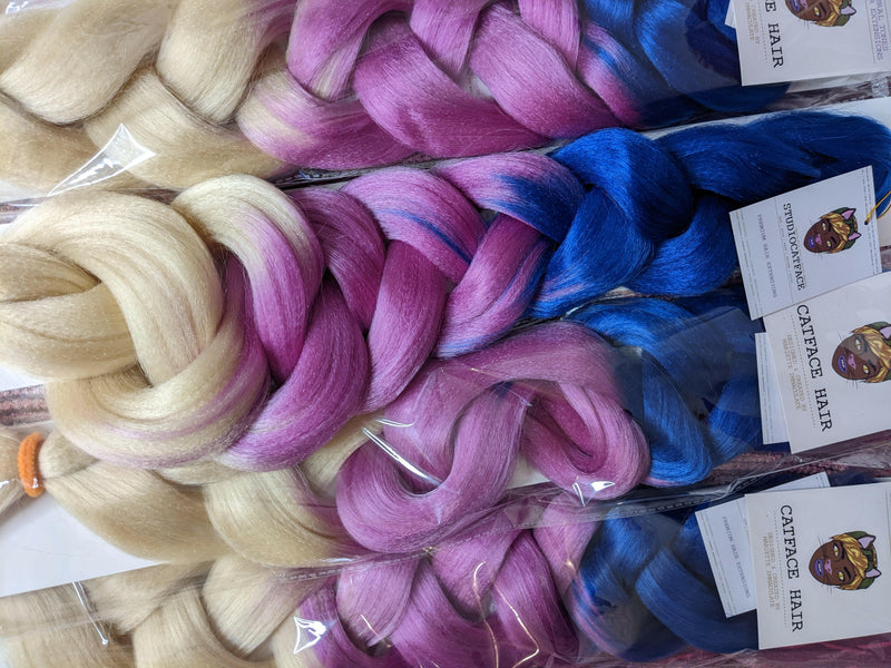BLUE & LAVENDER BLONDE OMBRE  - THREE TONE OMBRE 34 INCHES 165g CATFACE HAIR.