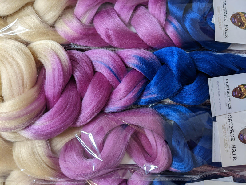 BLUE & LAVENDER BLONDE OMBRE  - THREE TONE OMBRE 34 INCHES 165g CATFACE HAIR