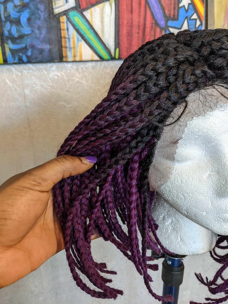 BLACK CHERRY OMBRE BRAIDED BOB LACE FRONT WIG.