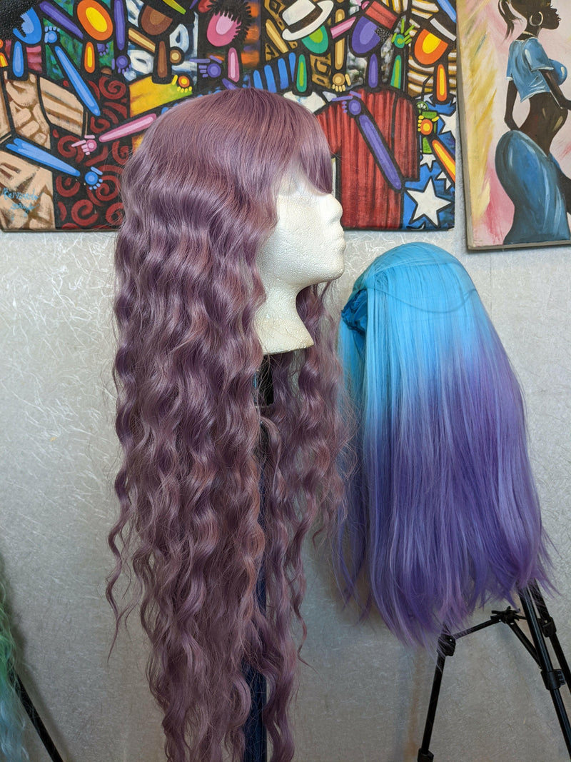 LAVENDER LOOSE WAVES WIG CATFACE HAIR.