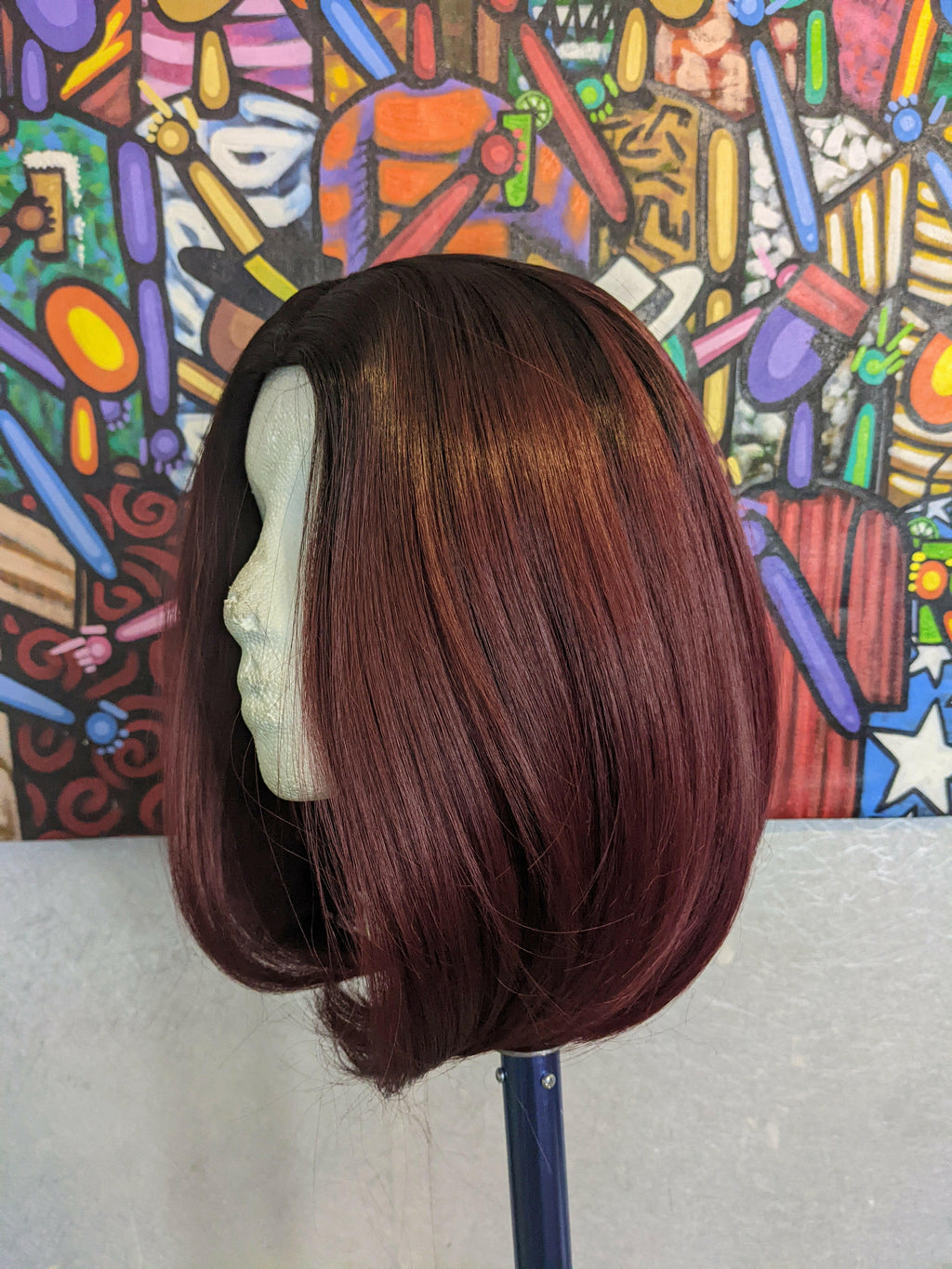 Black Burgundy Ombre Straight Bob Synthetic Wig.
