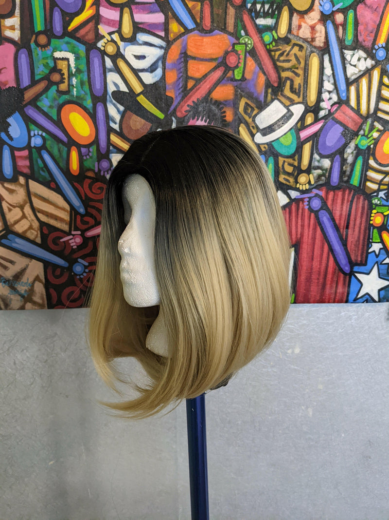 Black Blonde Ombre Straight Bob Synthetic Wig
