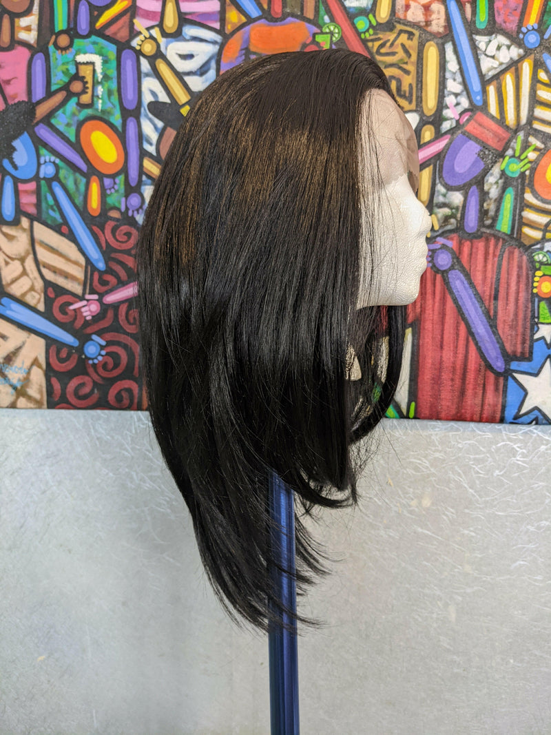 BLACK LACE FRONT SYNTHETIC WIG 14 INCHES.